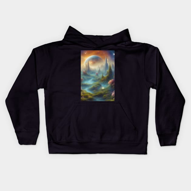 The Moon and Rock Spires Dominated Landscape Kids Hoodie by JDI Fantasy Images